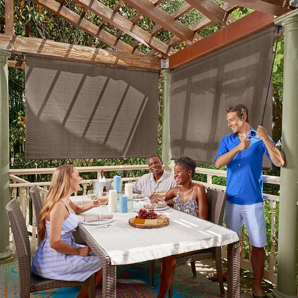 Coolaroo Outdoor Roller Shade with Wand - 90% UV Block Breathable Light Filtering Shade for Patio or Porch, Fade-Resistant, Easy-Clean Fabric, 4ft x 6ft, Mocha