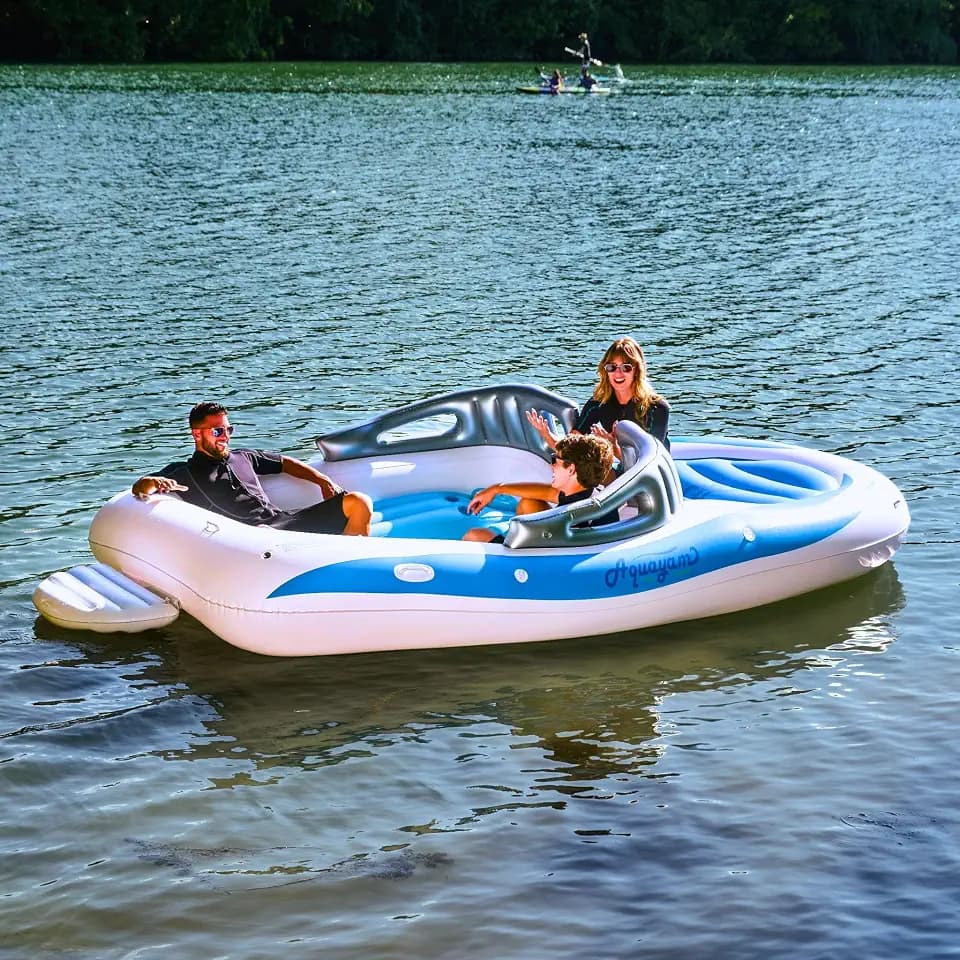 Lake Floats for Adults Floating Island for Lake Inflatables Lake Toys for Adults and Family | Boat Floats for The Lake Includes Air Pump, Extendable Oars, Repair Kit and Carry Bag