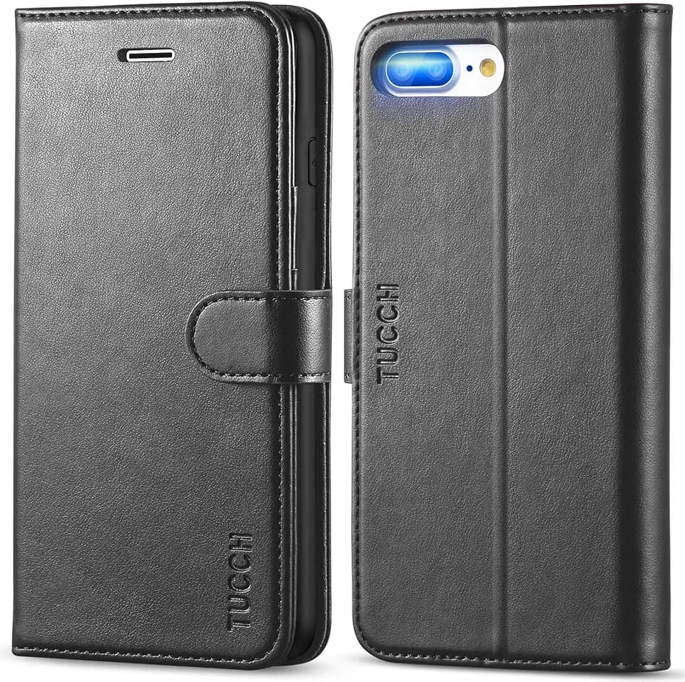 TUCCH Wallet Case for iPhone 8 Plus/7 Plus 5.5", 3 Card Holders, Black