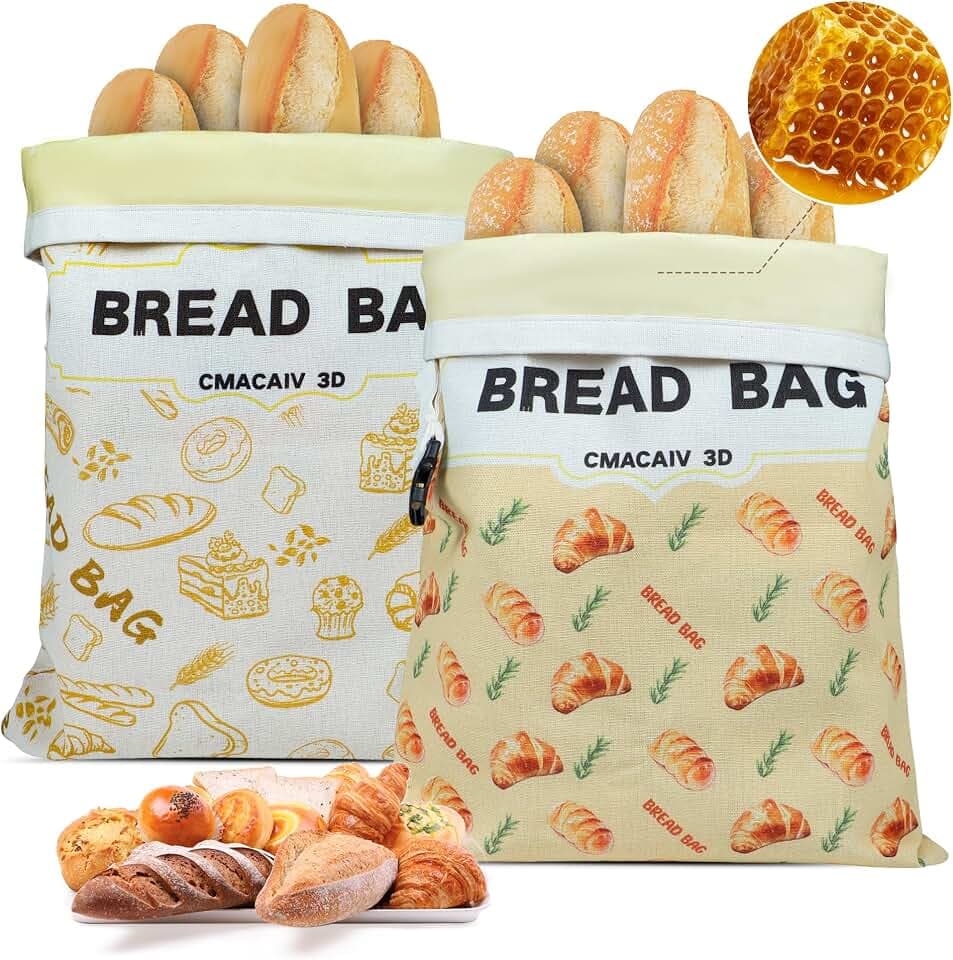 2-Pack Beeswax Bread Bag,17"×13"Reusable Organic Bread Bags for Homemade Bread Sourdough,Linen Outer Lining and Pure Cotton Beewax Inner Lining Moisture-proof &Fresh-Preserving Bags Keeps Fresh Longer