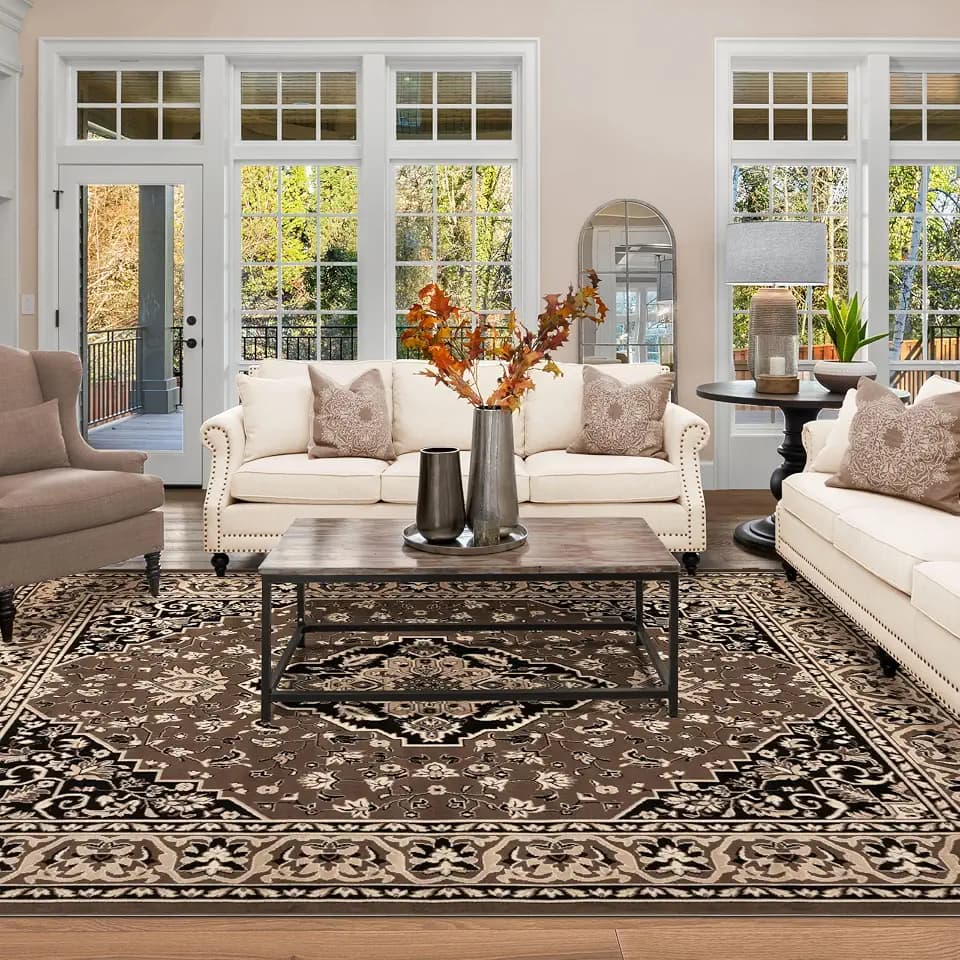 SUPERIOR Glendale Indoor Runner Rug, Floral Medallion, 4'x6', Brown Z