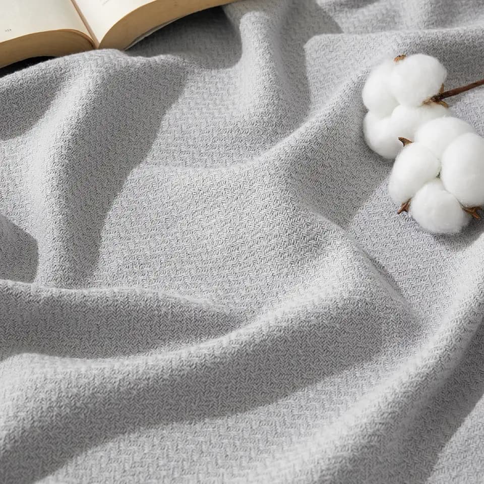 Bedsure 100% Cotton Blanket, Herringbone Weave, Throw XL, Cool Grey