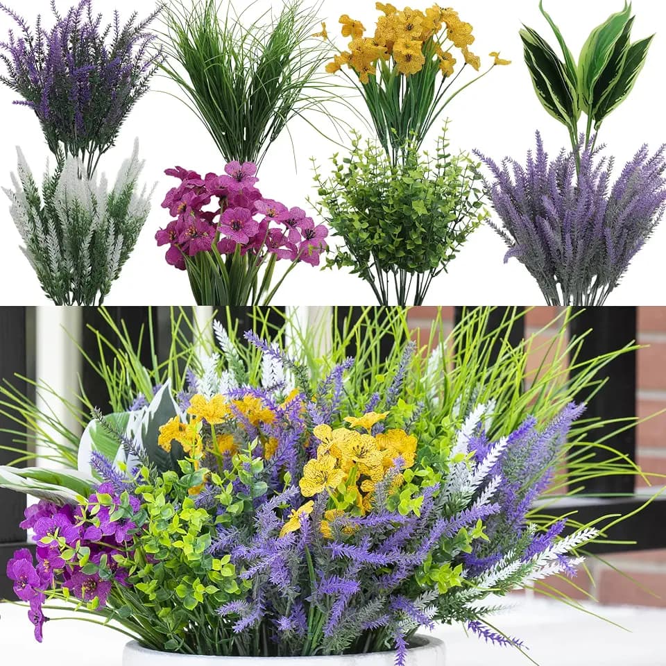 25PCS Artificial Plants Outdoor, Faux Lavender Flower Greenery Stem Outside