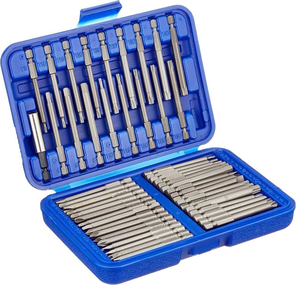 Projahn 3790 Bit-Box 1/4" SECURI, verschiedenste Bit Ausführungen handbetätigt oder für Elektroschrauber (Außen-6Kant), Chrom-Vanadium-Stahl Bits Zink-phosphatiert, extra lang 75mm, 50-TLG.