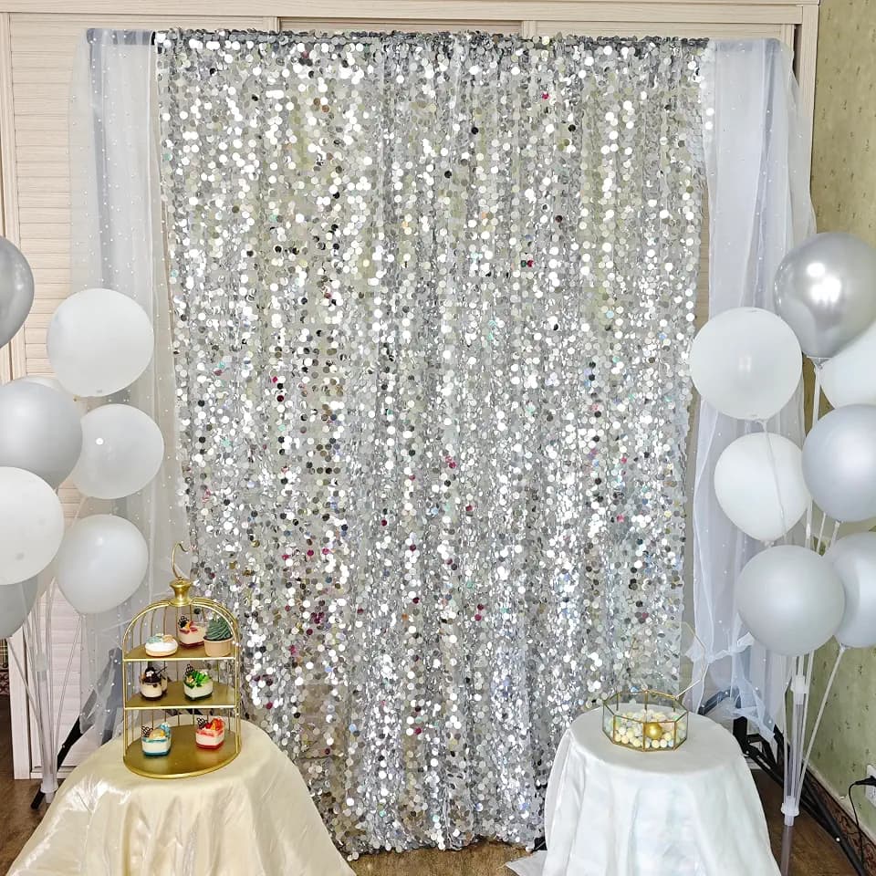 9FTx10FT Silver Sequin Backdrop 1 Panel,18MM Large Payette Sequins Backdrop, Glitter Photobooth Props for Christmas Party Wedding Birthday