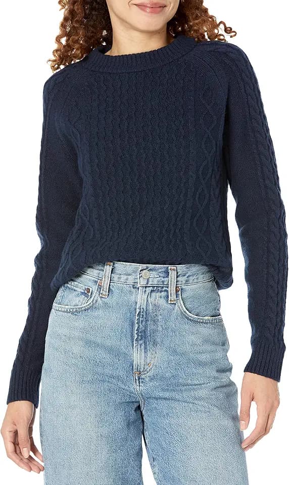 Amazon Essentials Women's Long Sleeve Cable Knit Crewneck Sweater, Ribbed