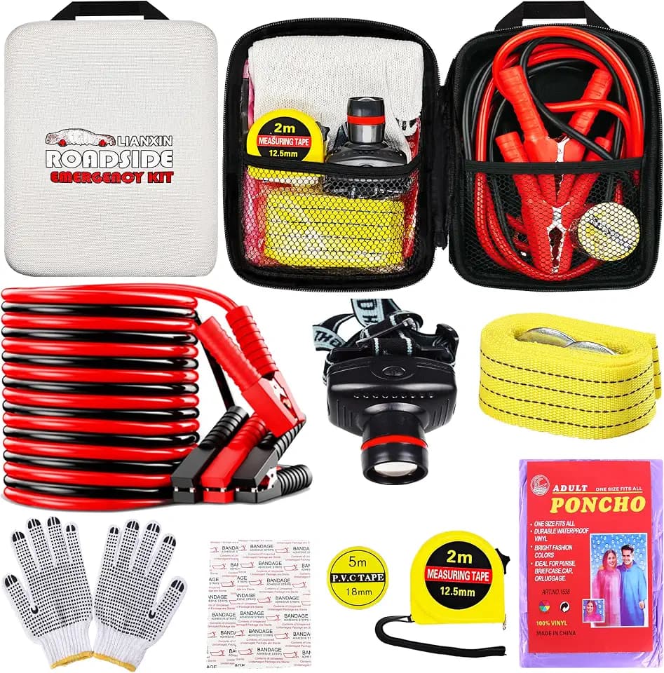 LIANXIN Emergency Car Kit with Jumper Cables Headlamp Car Safety Kits Pale