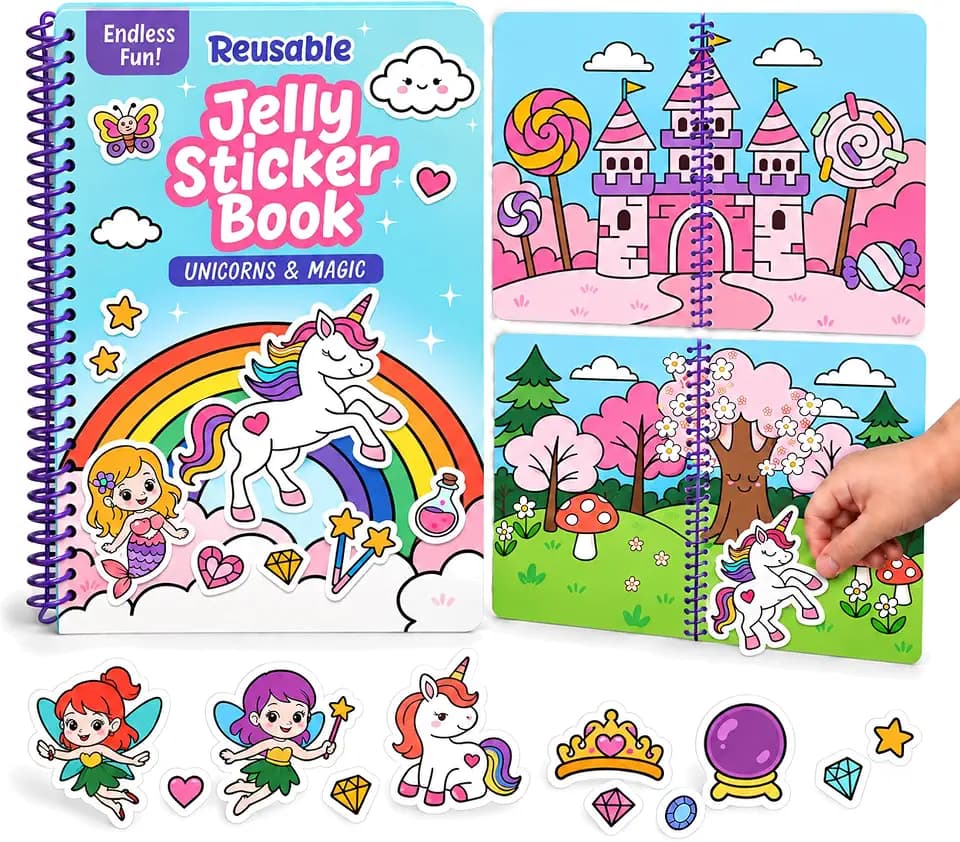 Reusable Jelly Sticker Book - 50 Unicorn Stickers for Girls - Unicorn Gift