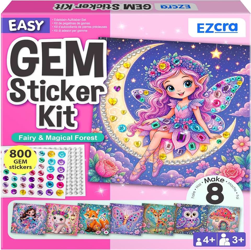 EZCRA Gem Sticker Kit for Kids - 800 Stickers, 8 Fairy Forest Theme