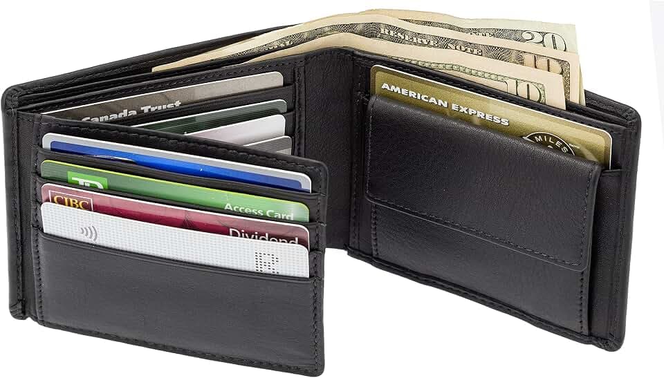 Leather Wallet for Men, Genuine Leather Mens Wallets Bifold RFID Blocking ID Window, Slim Thin Minimalist Front Pocket Credit Card Holder Wallets for Men, Gift Box (Black) SD 013