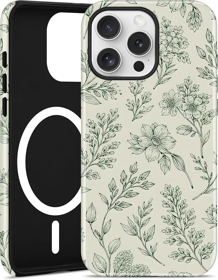 Magnetic Flower Case for iPhone 16 Pro, Green