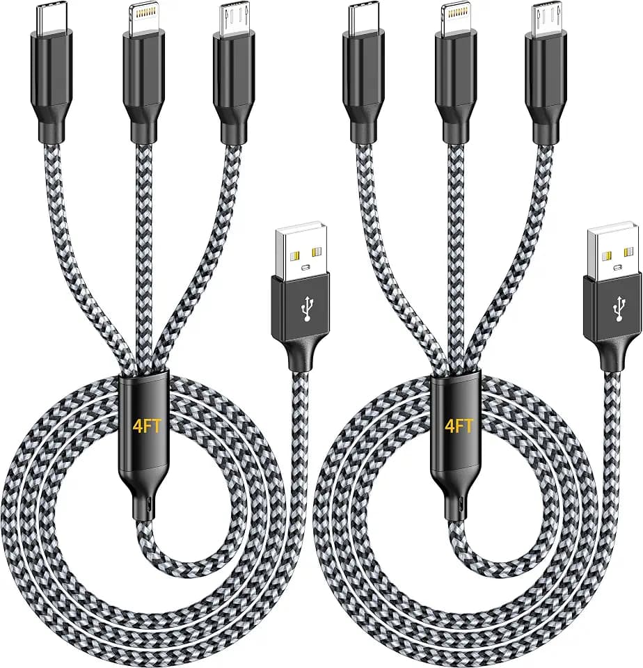 Multi Charging Cable 4FT 2Pack 3 in 1 Apple MFi Certified Braided Cord