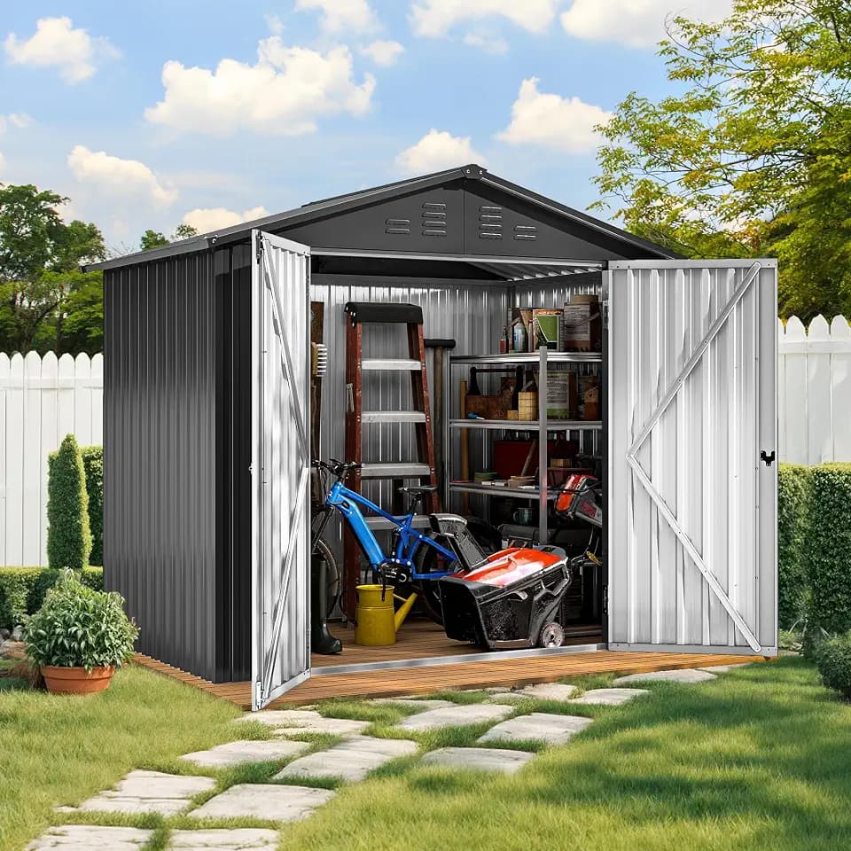 DWVO 6x4ft Metal Outdoor Storage Shed, Lockable Tool Storage Sheds, Oversized Steel Garden Sheds with Sloped Roof for Backyard, Patio, Garage, Lawn, Dark Gray