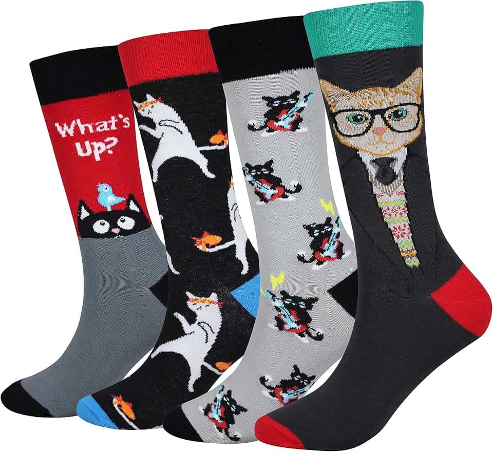 Cansok Men's 2/4 Packs Funny Crazy Novelty Dress Crew Socks