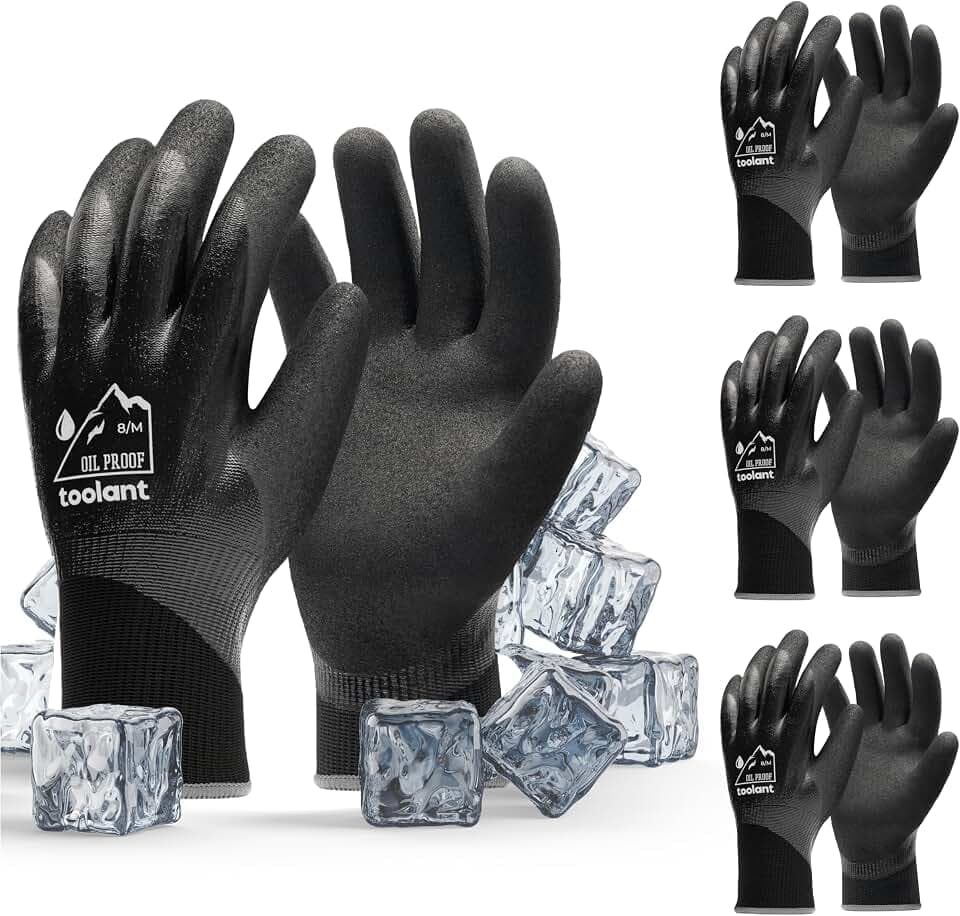 toolant Wasserdichte Arbeitshandschuhe Herren Damen, Schwarz, M, 1 Paar
