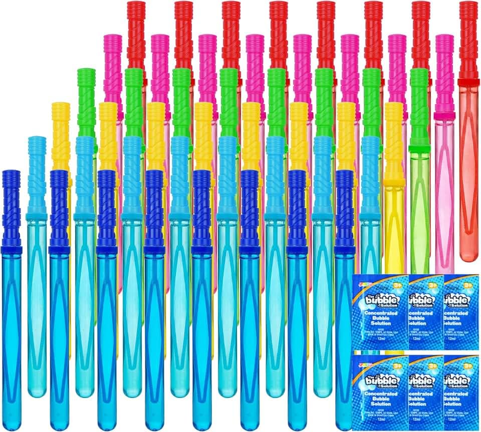 JOYIN 48 PCS 14.6’’ Big Bubble Wands for Kids, Bubble Wand with Refill Solution for Summer Toy Party Favor, Outdoors Toy Activity, Easter Basket Stuffers, Birthday Gift