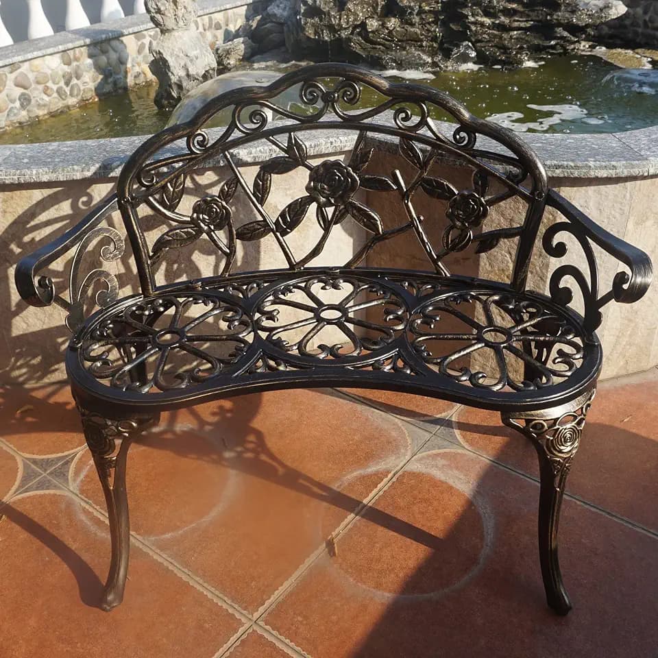 Gartenbank, Metall Aluminium Rose, passend für Garten Veranda Park Front Veranda Balkon im Freien (Antik)