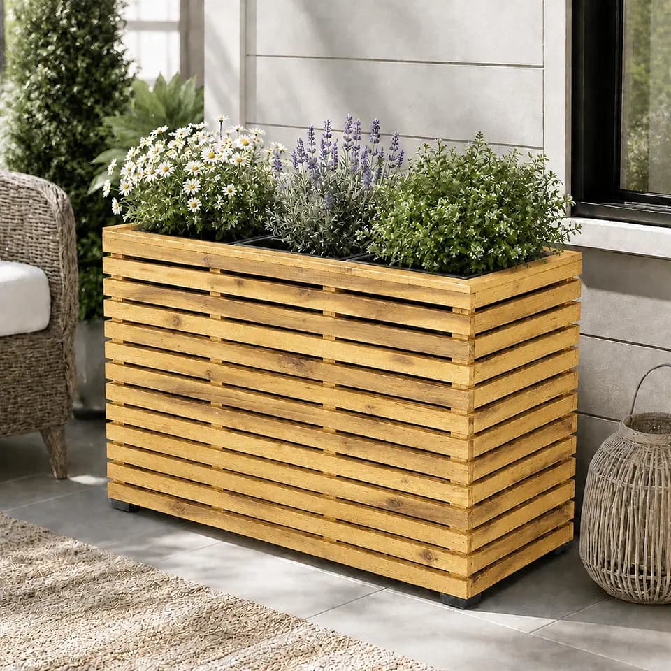 Modern Indoor/Outdoor 31.89 in. Golden Teak Acacia Wood Raised Planter Box