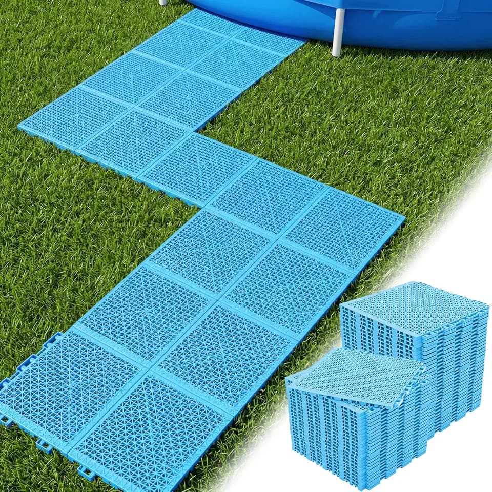 Huwena 72 Pcs Pool Mat 10.3 x 10.3 Inche Garage Floor Tiles Interlocking Design Plastic Above Ground Pool Floor Protectors Mats Non Slip Mat for Spa, Bathroom, Basements