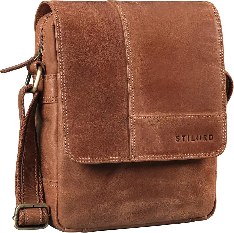 STILORD Andy Messenger Bag Herren Leder Klein Schultertasche Echtleder Vintage Umhängetasche Tablet 11 Zoll iPad Tasche DIN A5 Herrentasche Farbe:Andorra - braun