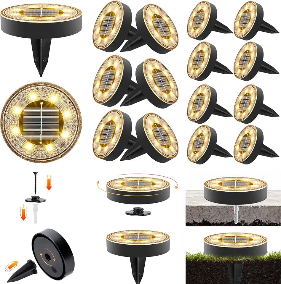 Joomer 16 Pack 2.9inch Solar Ground Lights Outdoor, Warm White
