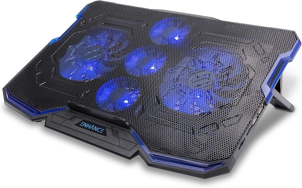 ENHANCE Cryogen Gaming-Laptop-Kühlkissen, passend für Computer bis zu 17 Zoll, verstellbarer Laptop-Kühlständer mit 5 ultra-leisen Kühlerlüftern, 2 USB-Anschlüssen und LED-Beleuchtung, schlankes