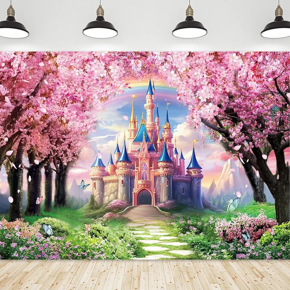 Princess Castle Backdrop Girls Pink Fairy Tale Wonderland Birthday Backdrop