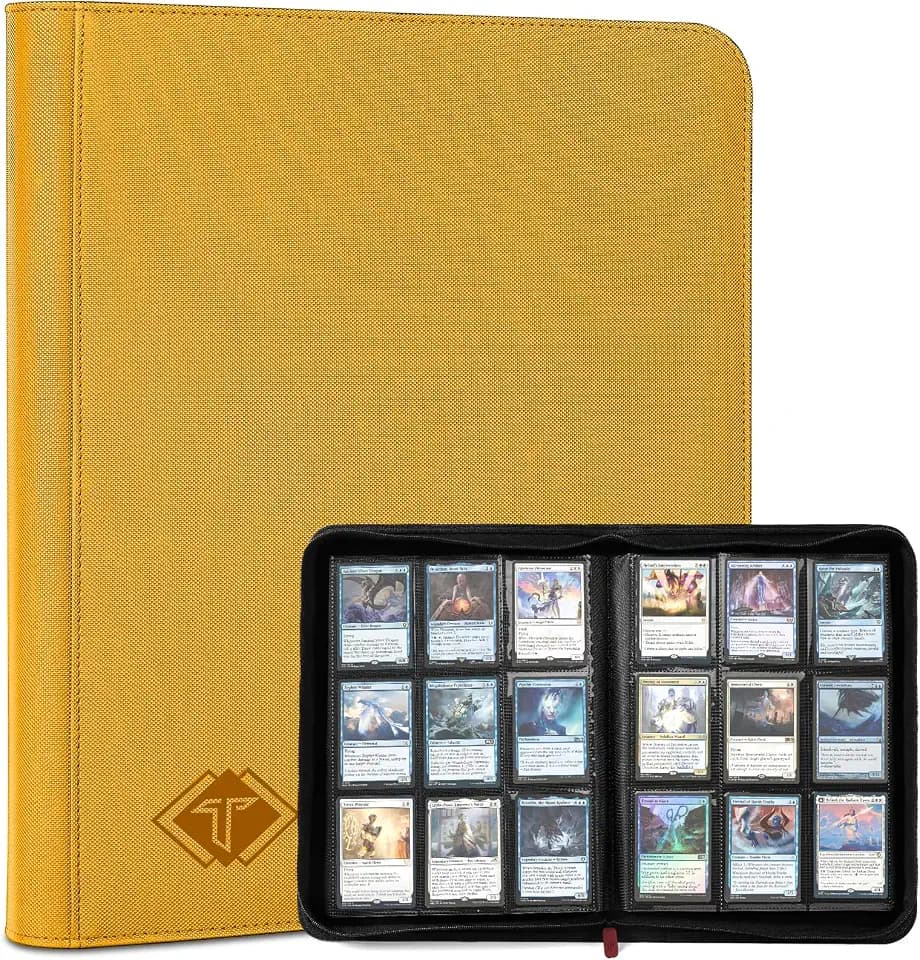 Kartenbinder mit 9 Fächern, PU-Karten-Ablums, Sammelkartenhalter, seitliche Einschubtaschen, Sportschwarz (Gelb, 432 Taschen)