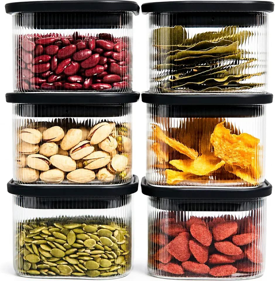 Riffel Vorratsgläser eckig mit Glasdeckel 400ml [6er Set]