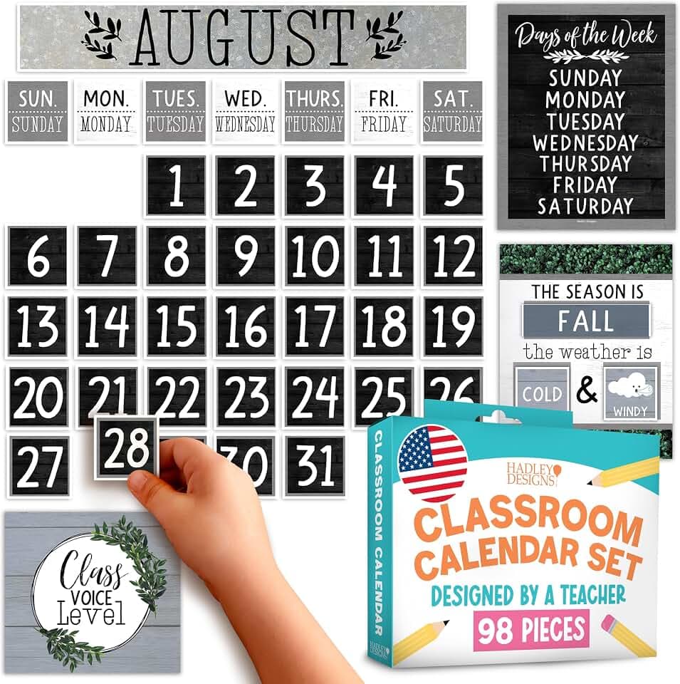 Classroom Calendar Set Bulletin Board Decorations, 98pc School Calendar Set