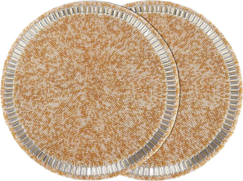 Beaded Round Placemat Set of 2 13 Inch Multi Handmade Glass Table Mats