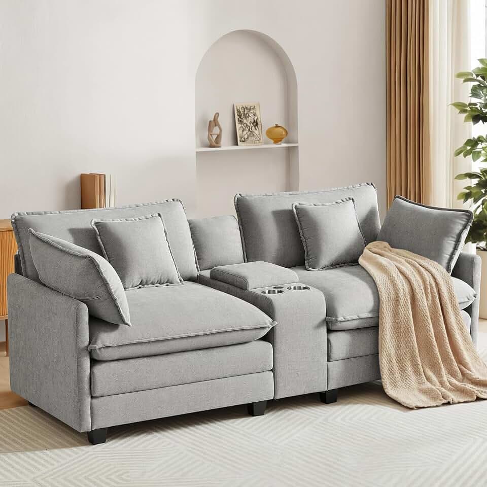 KISLOT 74.4" Loveseat Oversized Modular Sectional Sofa with Console, Beige