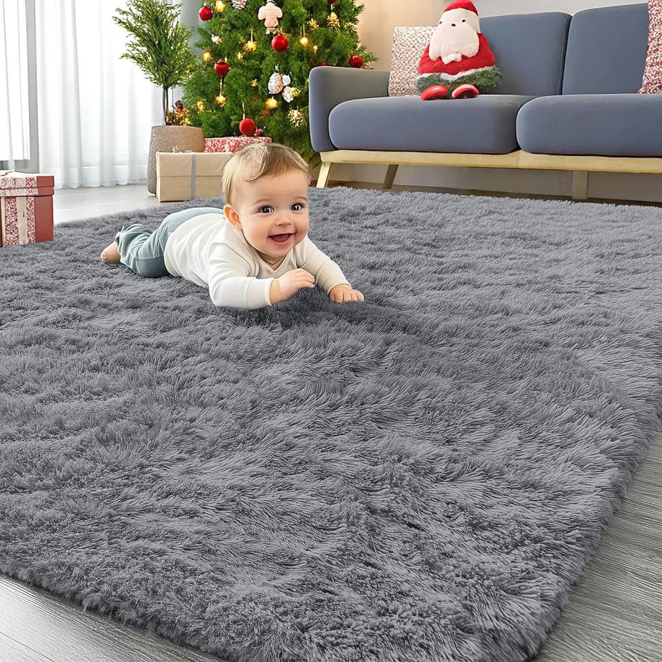 Homaxy Hochflor Waschbar Läufer Teppich Wohnzimmer 80 x 150 cm, Grau | Anti-Rutsch Unterseite Teppiche, Flauschig Teppich fürs Kinderzimmer, Schlafzimmer