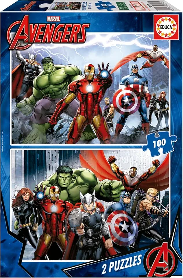 Educa - Kinderpuzzle Avengers | 2x100 Teile Puzzleset | Iron Man, Captain America, Marvel Superhelden | ab 6 Jahren (15771)