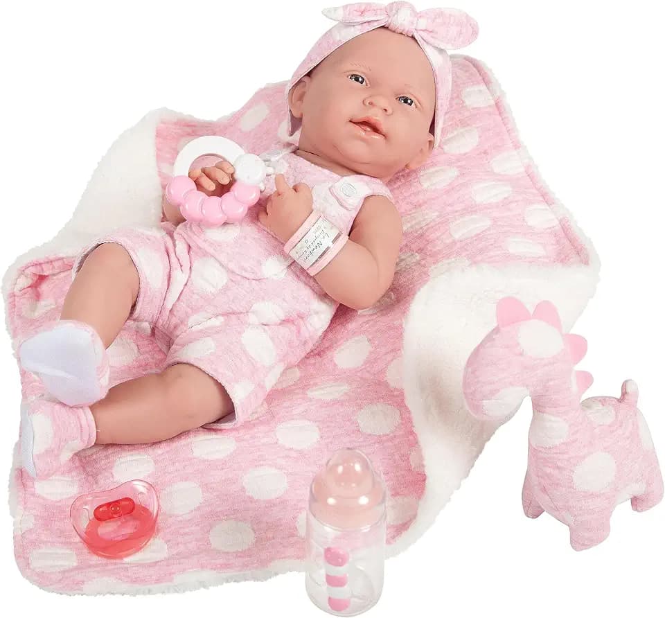 JC Toys La Newborn All-Vinyl-Anatomically Correct Real Girl 15" Baby Doll in Pink and Deluxe Accessories, Designed by Berenguer.
