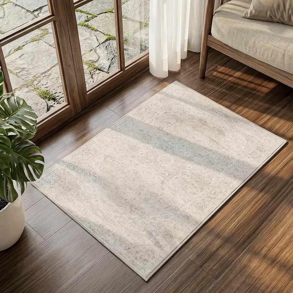 FMFUNCTEX 2x3 Washable Beige Neutral Vintage Distressed Retro Entryway Rug