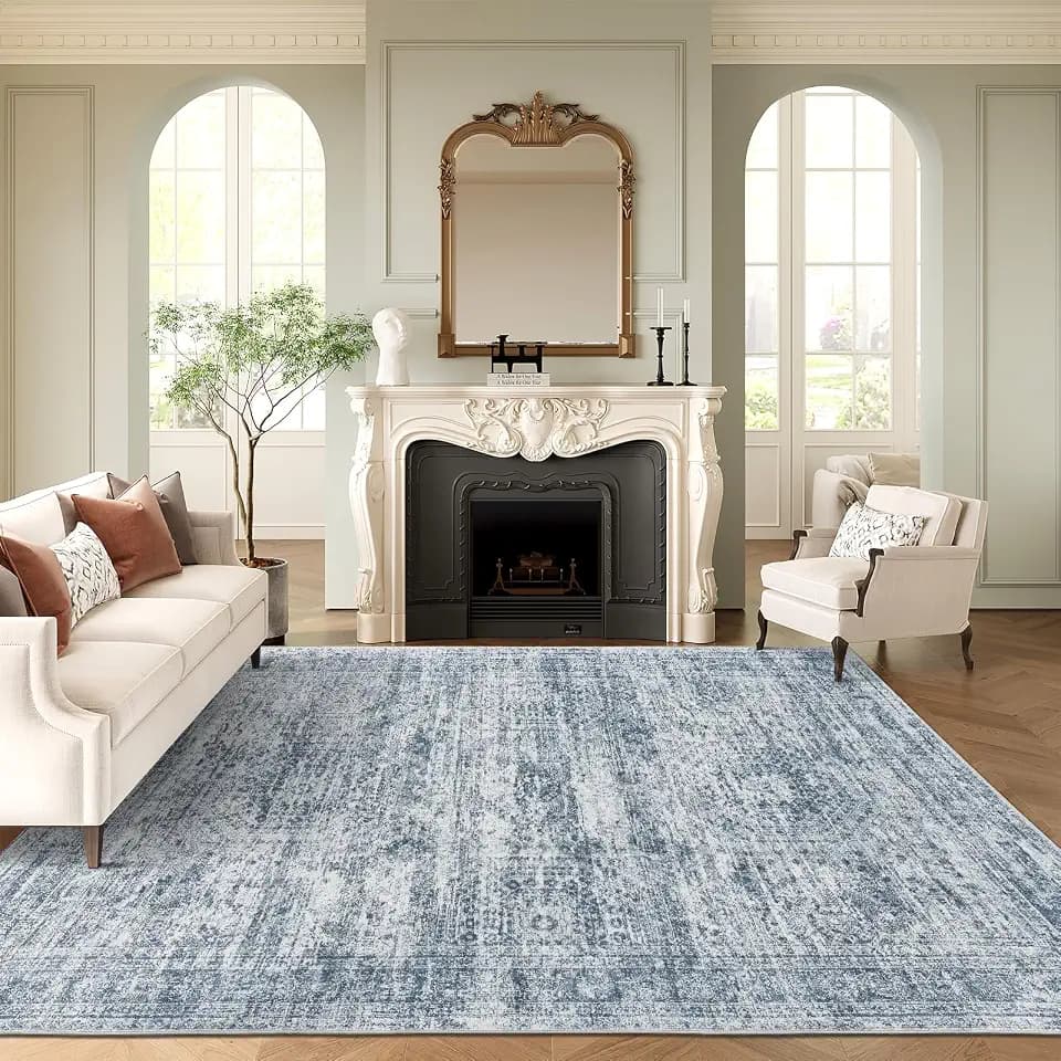 Soalmost 9x12 Area Rugs for Living Room Washable Rug Non-Slip Blue