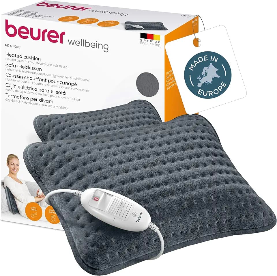 Beurer HK 48 Cosy Sofa-Heizkissen mit Schnellheizung, 3 beleuchtete Temperaturstufen und Abschaltautomatik, extra weiches Wendekissen, 40x30 cm (1er Pack)