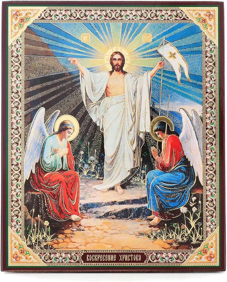 NKlaus Auferstehung Jesus Christus Holz-Ikone, christlich, 15x18x0,7cm
