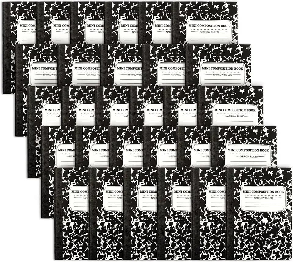feela Mini Composition Notebook, Cute 30 Pack Black Narrow Ruled Mini Composition Books Bulk, Small Pocket Marble Journal Notebooks for Kids Students College Office, Pocket Size 4.5 x 3.25 in