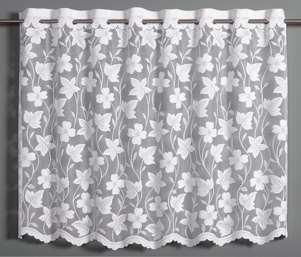 Sehlbach Bistrogardine All-Over-Blumenmotiv, Weiß, 140 x 80 cm Bistrogardine, Blumendessin, Lichtdurchlässig, Einfache Dekoration, Öko-Tex Zertifiziert
