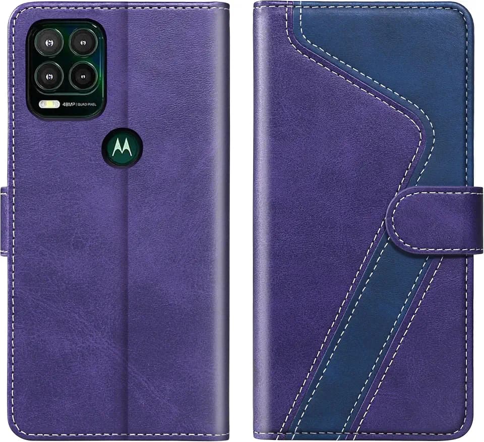 for Moto G Stylus 5G 2021(6.8inch) Wallet Case,Leather Flip Case RFID Blocking Credit Card Holder Folio Magnetic Stand TPU Shockproof Cover Compatible with Moto G Stylus 5G 2021,Purple Blue