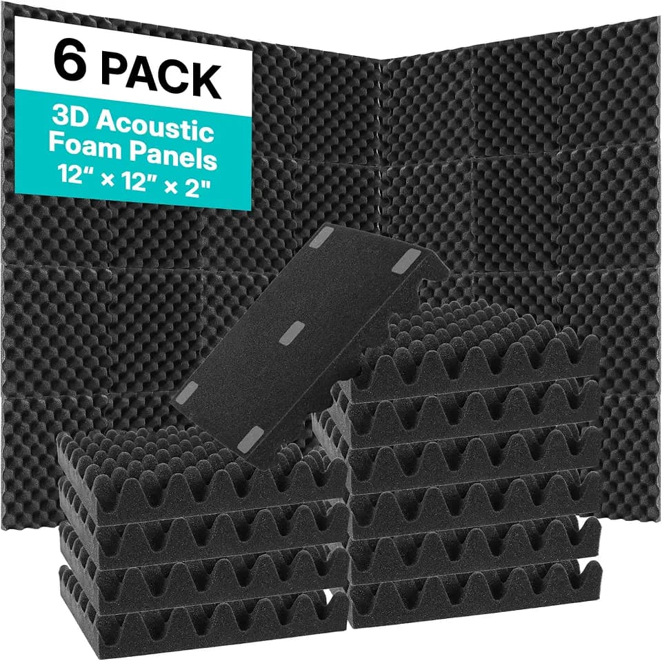 6 Pack Acoustic Foam Panels 12“ × 12” × 2" Egg Pattern Acoustic Wall Panels Recording Studio Acoustic Foam Panels (Black)