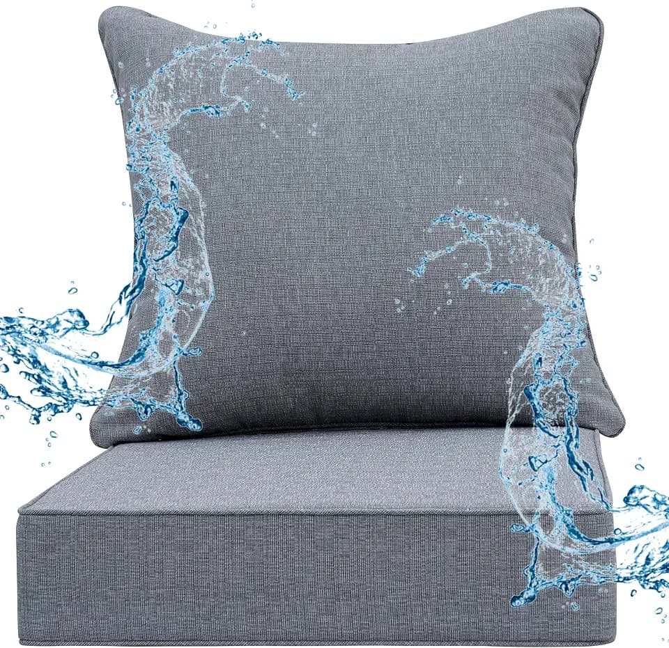 Deep Seat Patio Cushions Set 24 x 24 Inch, Olefin Fabric, Patio Furniture Cushions with Removable Cover, Rain-Proof and Fade Resistant Deep Seat Bottom & Back Cushion 1set (Stone Gray)