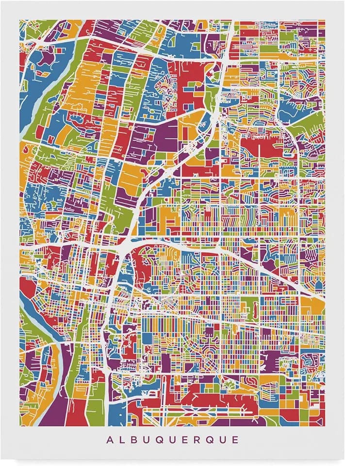 Wrapped Canvas Wall Art - Michael Tompsett 'Albuquerque New Mexico City Street Map' Wall Art for Living Room, Bedroom, or Office Décor - 14x19