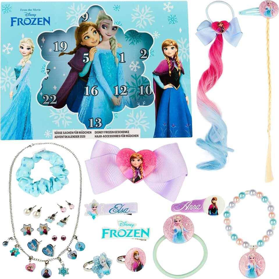 Get Trend Disney Frozen Adventskalender 2026 Kinder Mädchen | 24 Überraschungen, Gefüllt mit Haarschmuck & Schmuck, Weihnachts Countdown Kalender, Geschenke für Kinder (Blau Frozen)