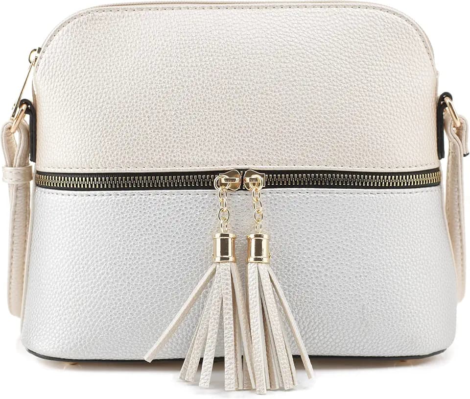 SG SUGU Lunar Lightweight Medium Dome Crossbody Bag Shoulder Bag with Tassel | Zipper Pocket | Adjustable Strap