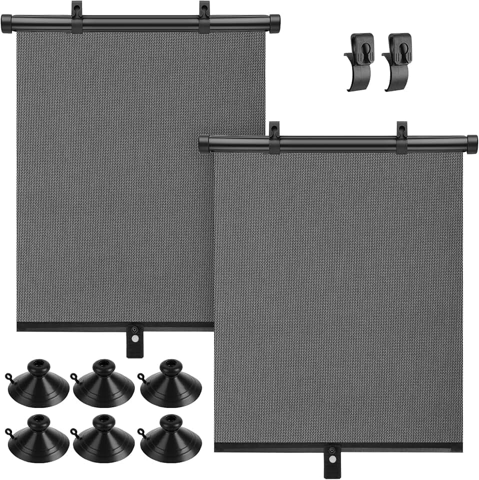 Car Window Shade for Side Windows, 2 Pack Sun Shade Retractable for Car Blocks Heat and UV Rays Glare Protection Roller Sunshade Visor for Baby, Kids, Pets, Passengers
