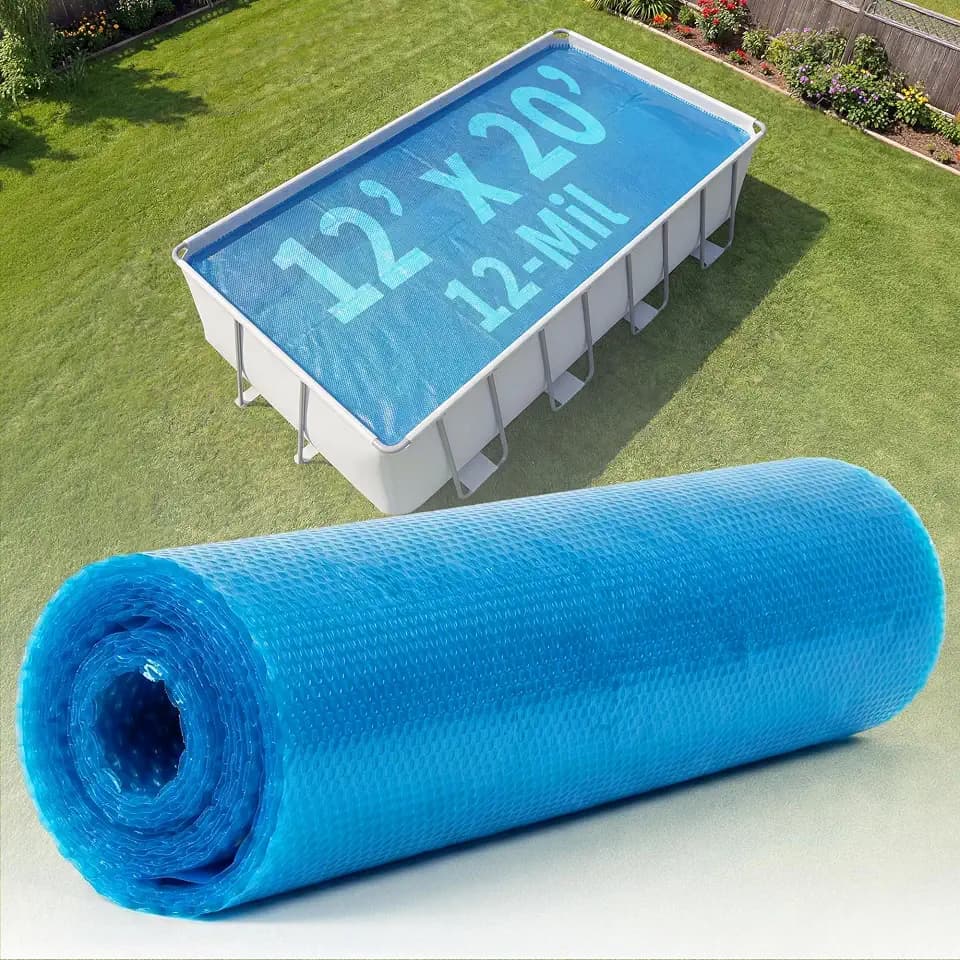 Blue Wave 12x20-ft Rectangle Solar Pool Cover 12-Mil Blue – Solar Cover for Above Ground Pool & Inground Pool, Thermal Bubble Blanket for Heat Retention & Reduced Evaporation