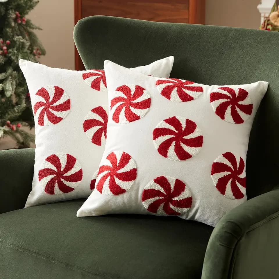 Sonive 2 Stück Weihnachten Kissenbezüge 45x45cm, Pfefferminz Dekokissen